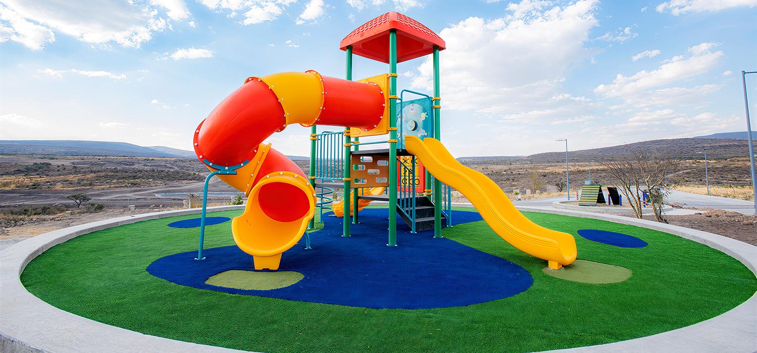 Custom artificial turf playground with colored turf